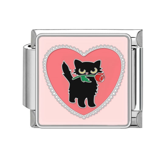 B478 gato negro encanto italiano acero inoxidable chapado en oro de 18k