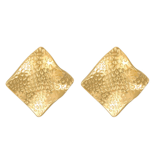 E1955 Aretes cuadro arrugado dorado acero de titanio 2cm