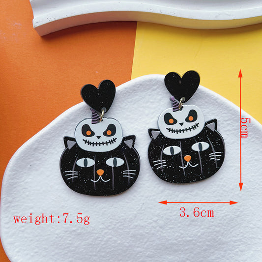 E3784 Aretes gato negro Halloween 4.5cm acrílico