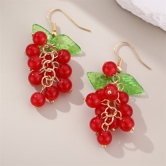 E2489 Aretes racimo uvas rojas resina 3.5cm