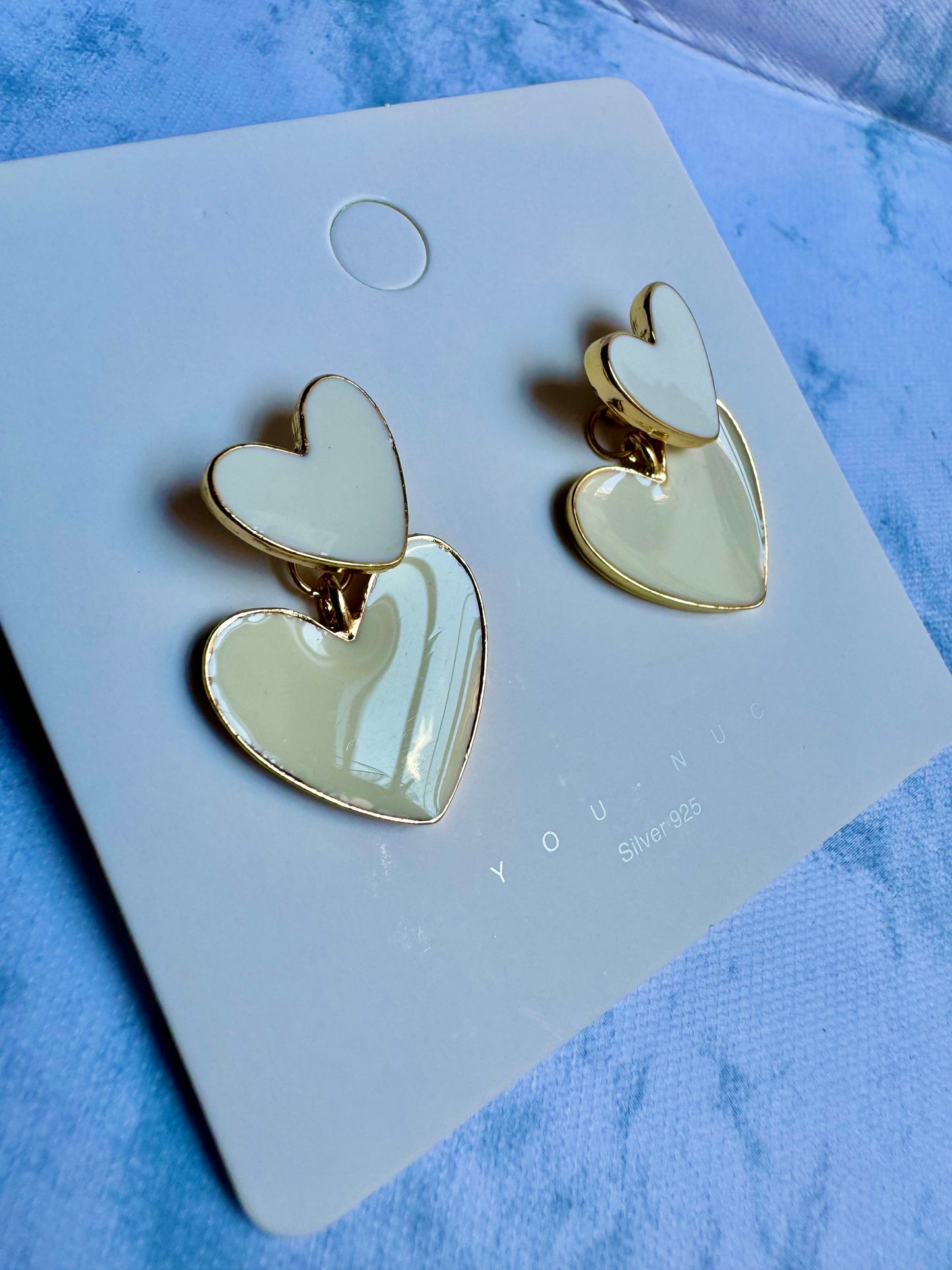 E1057 Aretes corazón desmontable 2 en 1 esmaltado poste de plata 3cm