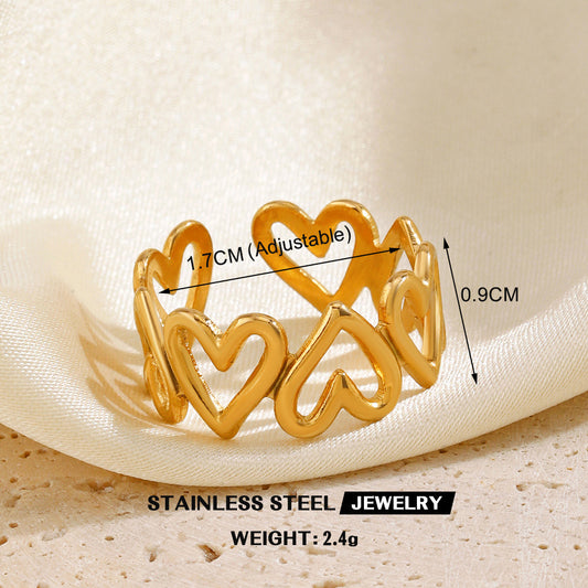 A571 anillo corazones dorados abierto acero inoxidable