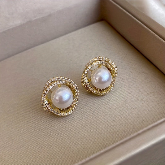 E3305 Aretes perla brillante fiesta aleacion 1.5cm
