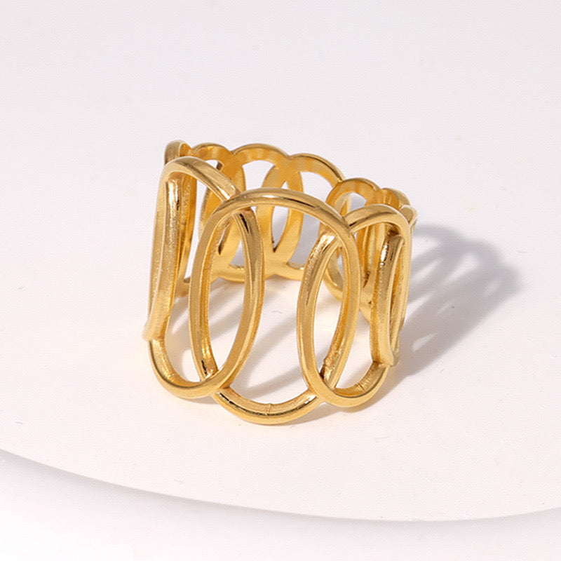 A532  anillo dorado abstracto acero inoxidable 304 ajustable