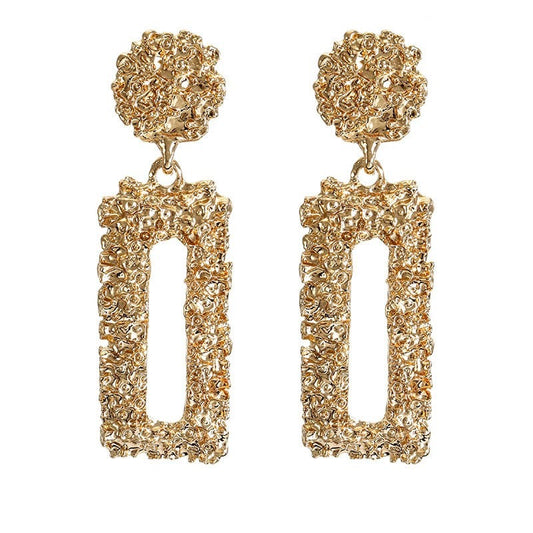 E7123 Aretes rectangular dorado aleacion 6cm