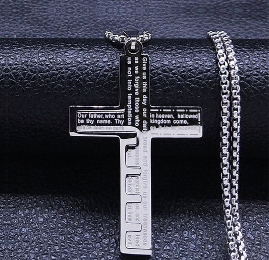 C1265 collar plateado cruz acero titanio