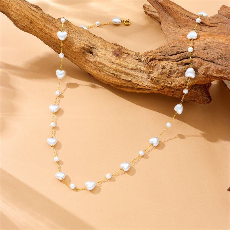 C348 Collar corazones acero inoxidable chapado en oro 18k largo 31.5cm