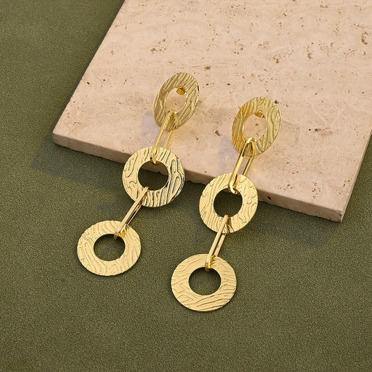 E4625 Aretes aros colgantes acero inoxidable chapado en oro de 18k 7.8cm