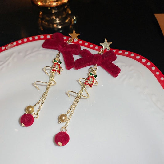 E4231 Aretes moño rojo Navidad 8cm