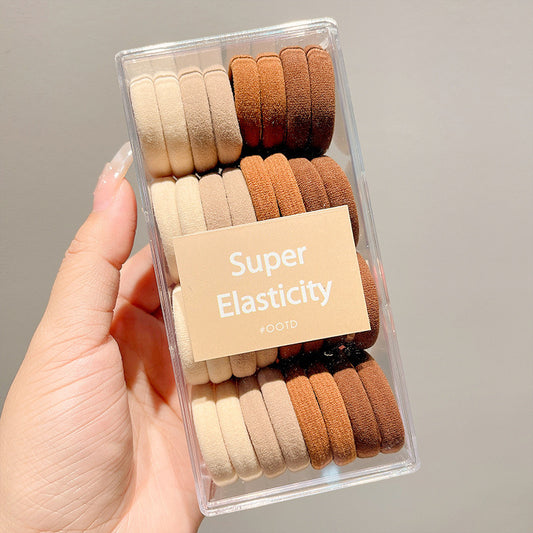 AC197 Paquete ligas para el cabello tonos cafe sin costura en caja resistentes elasticas