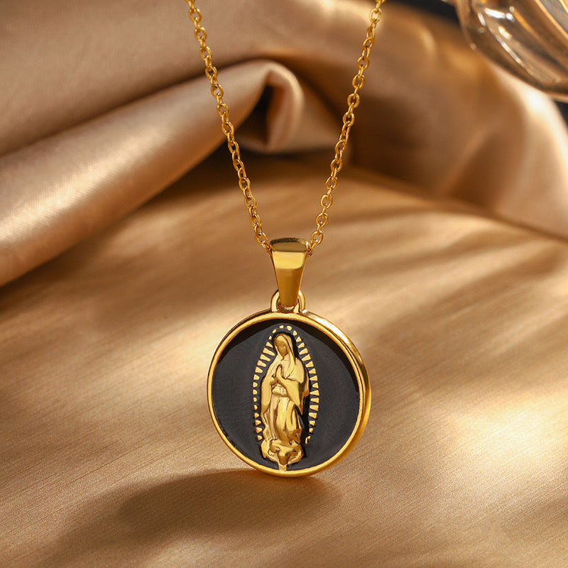 C658 Collar virgen María acero inoxidable chapado en oro 18k largo 22cm dije 2.5cm
