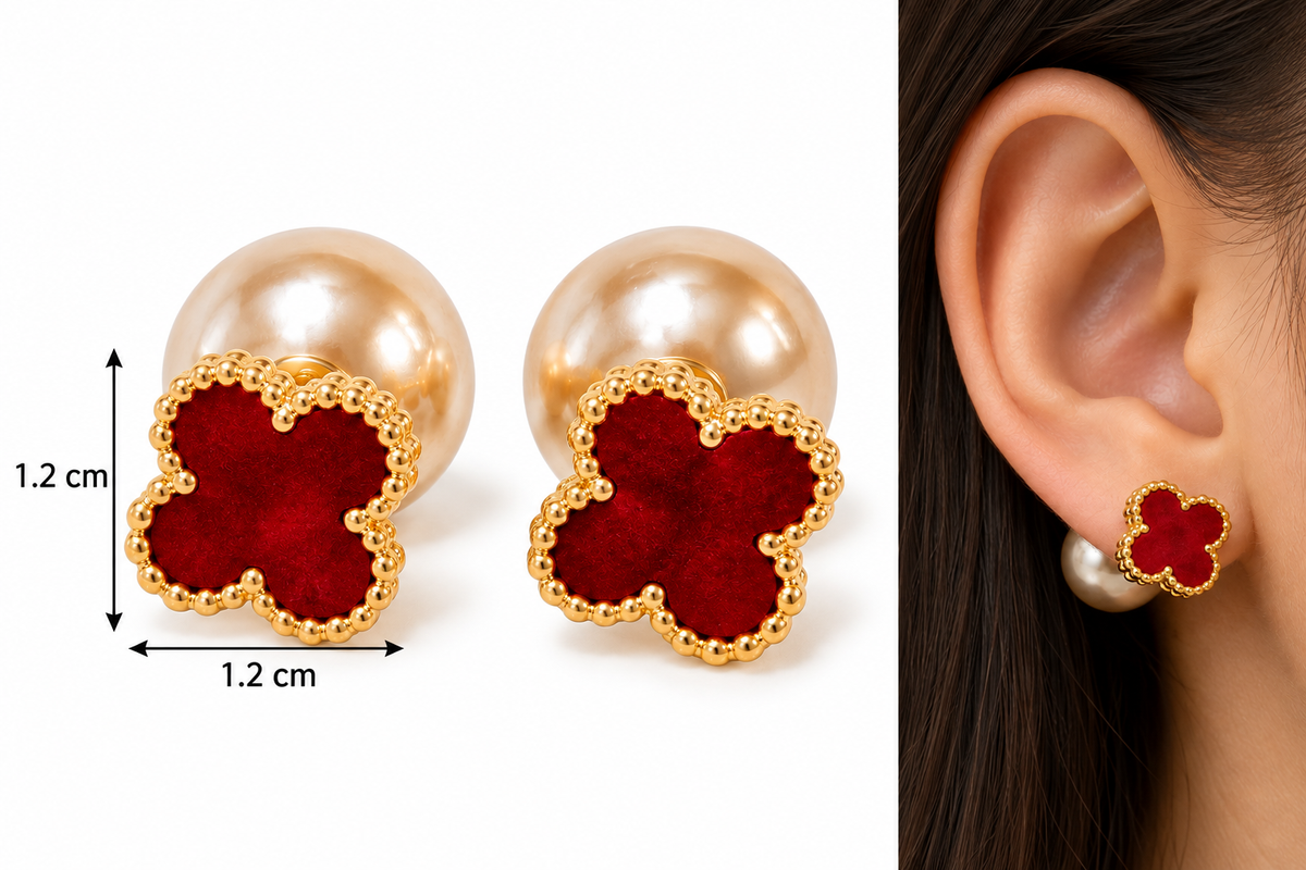 E7481 Aretes trebol y perla aleacion
