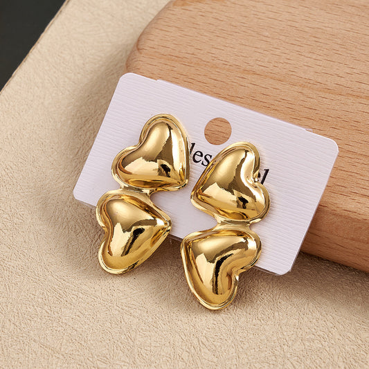 E4303 aretes corazones dorado acero inoxidable 3.5cm