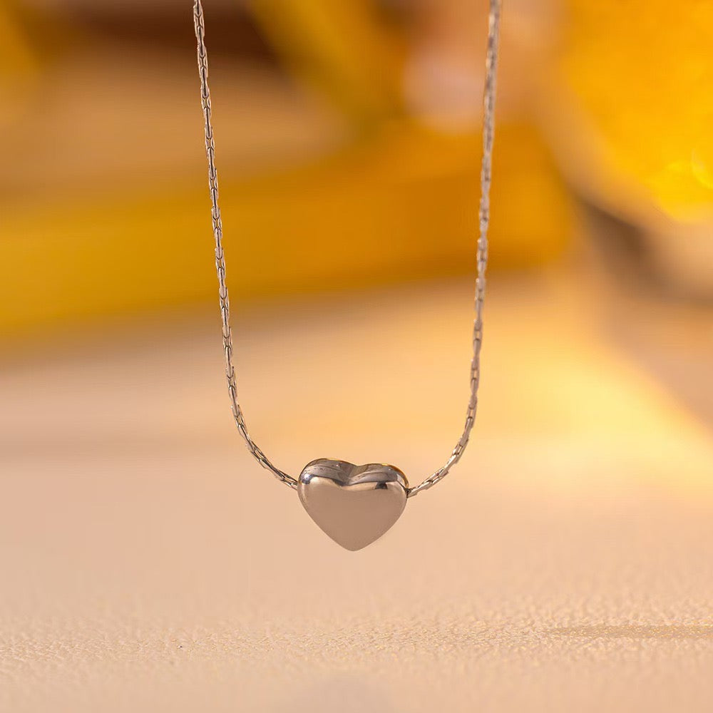 C625 Collar corazon plateado acero inoxidable chapado en oro 18k largo 20cm dije 0.5cm