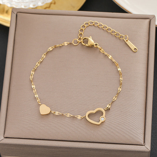 B471 pulsera corazón acero titanio chapado en oro de 18k 20cm