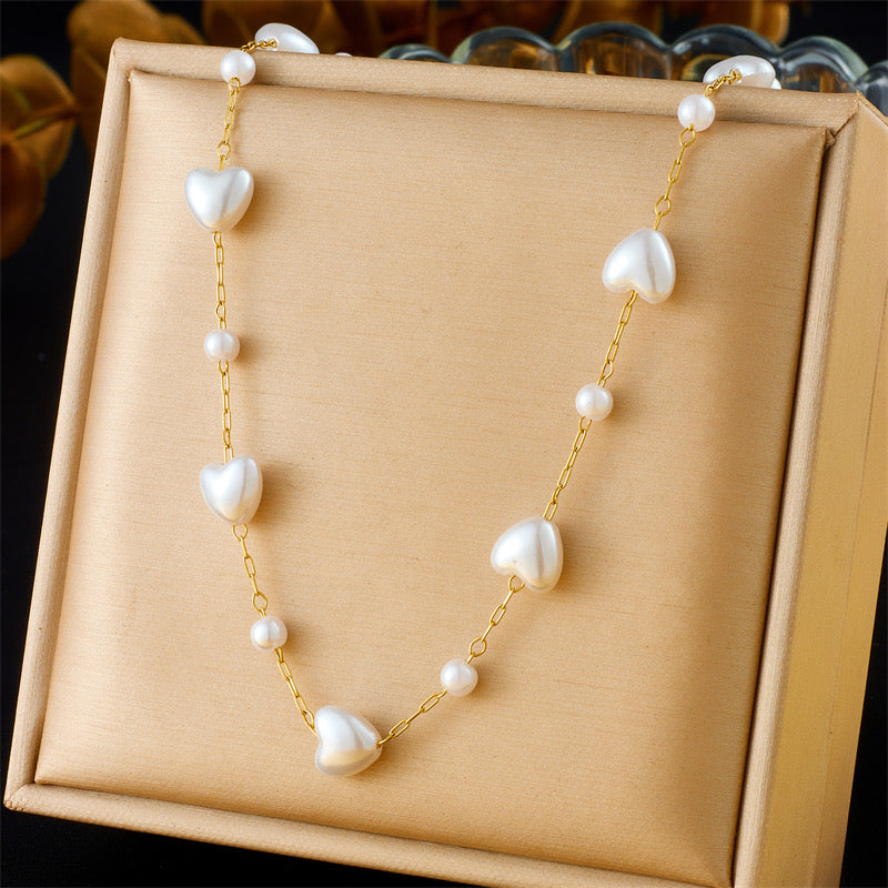 C348 Collar corazones acero inoxidable chapado en oro 18k largo 31.5cm