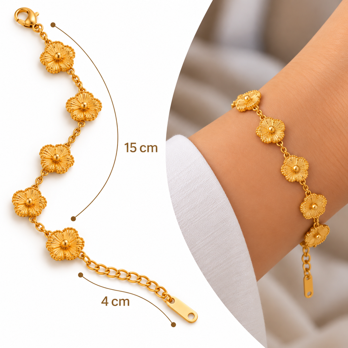 B550 Pulsera flor dorada de acero inoxidable 316L