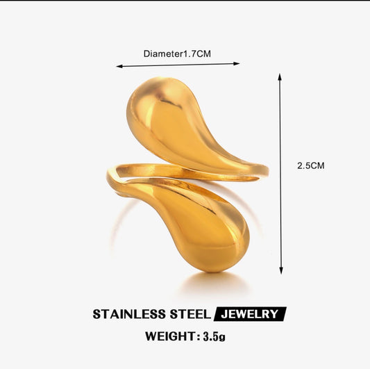 A262 anillo abstracto ajustable abierto dorado acero inoxidable