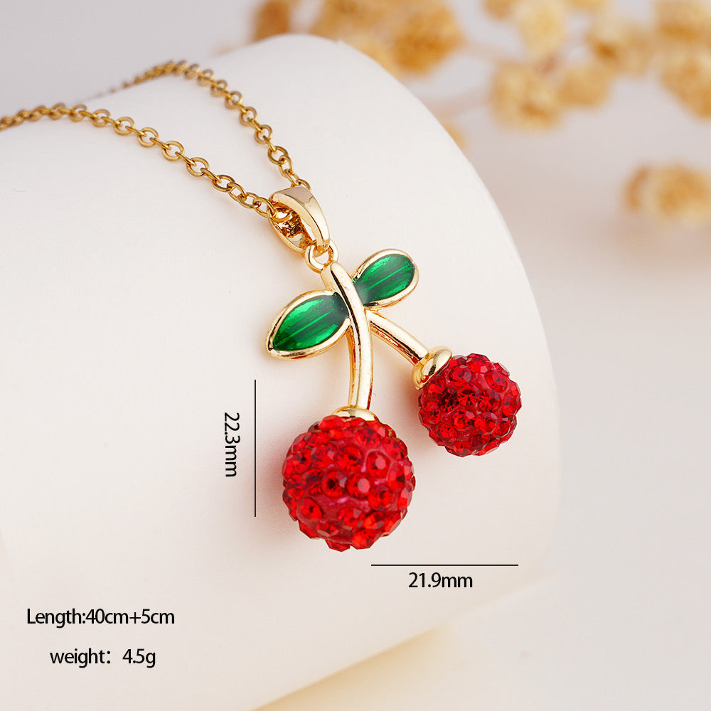 C957 Collar cereza roja acero inoxidable 21cm  largo 3cm dije