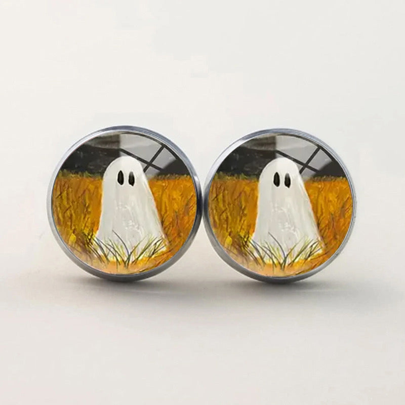 E4046 Aretes círculo fantasma Halloween aleacion vidrio 1cm