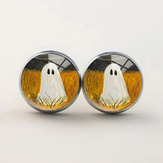 E4046 Aretes círculo fantasma Halloween aleacion vidrio 1cm