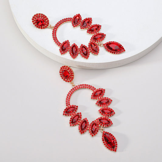 E7178 Aretes hojas elegantes rojos de fiesta aleacion 12cm