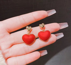 E4631 Aretes corazon rojo aleación 2cm