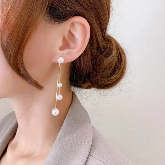E3396 aretes perla aleacion poste de plata 6cm