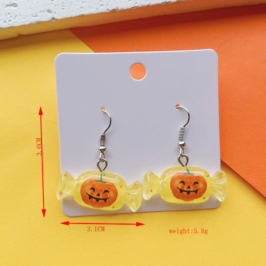 E4044 Aretes dulce amarillo calabaza Halloween acrílico 4cm