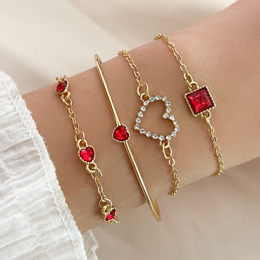 B386R Conjunto pulseras incluye 4 piezas aleacion cristal rojo 10cm