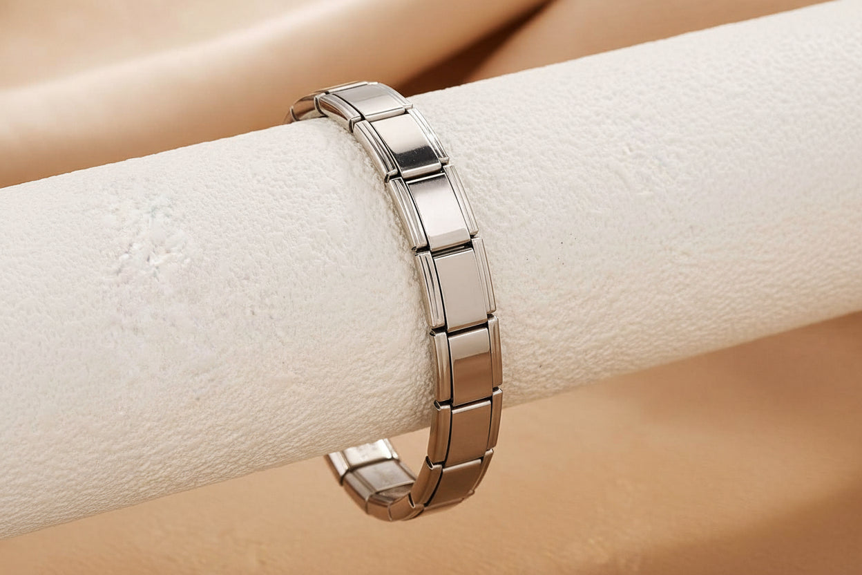 B684 Pulsera plateada tipo italiana acero inoxidable