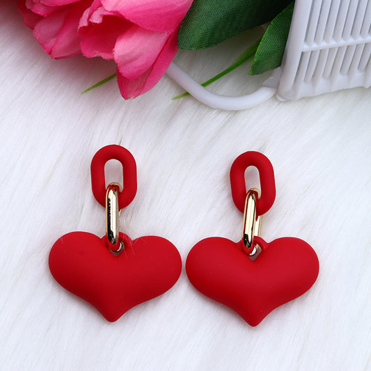E5068 Aretes colgantes corazones rojos acrílico 4cm