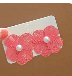 J590 Aretes flor rosa aleacion 4cm