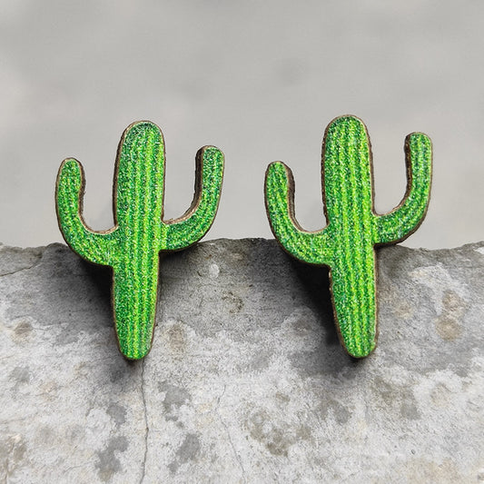 E3750 Aretes cactus verde madera 1.5cm