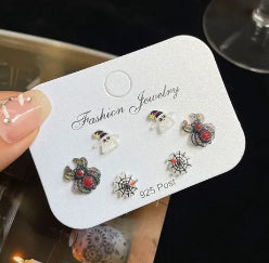 E4008 conjunto de aretes araña Halloween resina 1cm