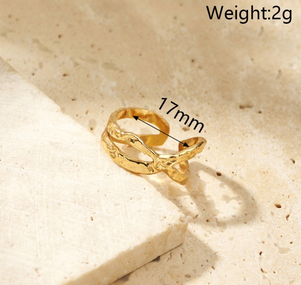 A327 anillo dorado abstracto abierto acero inoxidable chapado en oro de 14k