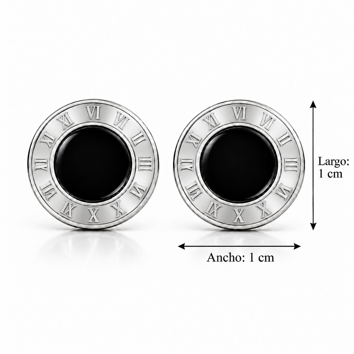 E7404 Aretes circulo negro y numeros romanos de acero de titanio