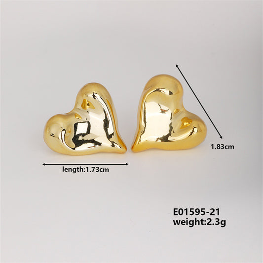 E3340 Aretes corazon dorado cubierta de cobre 2cm