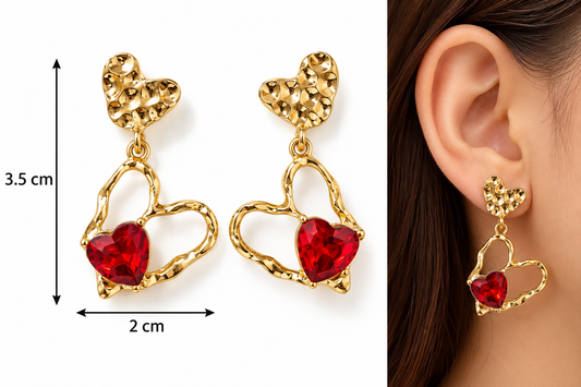 E7482 Aretes corazones diseño irregular