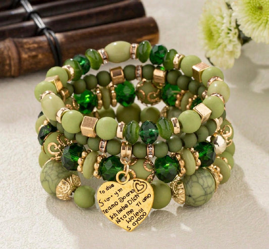 B675 Conjunto de pulsera verde cuencas elastica