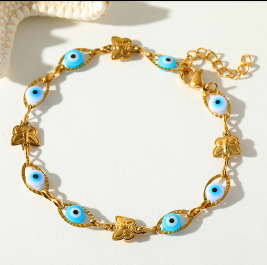 B611 Pulsera ojo turco azul dorada 19cm