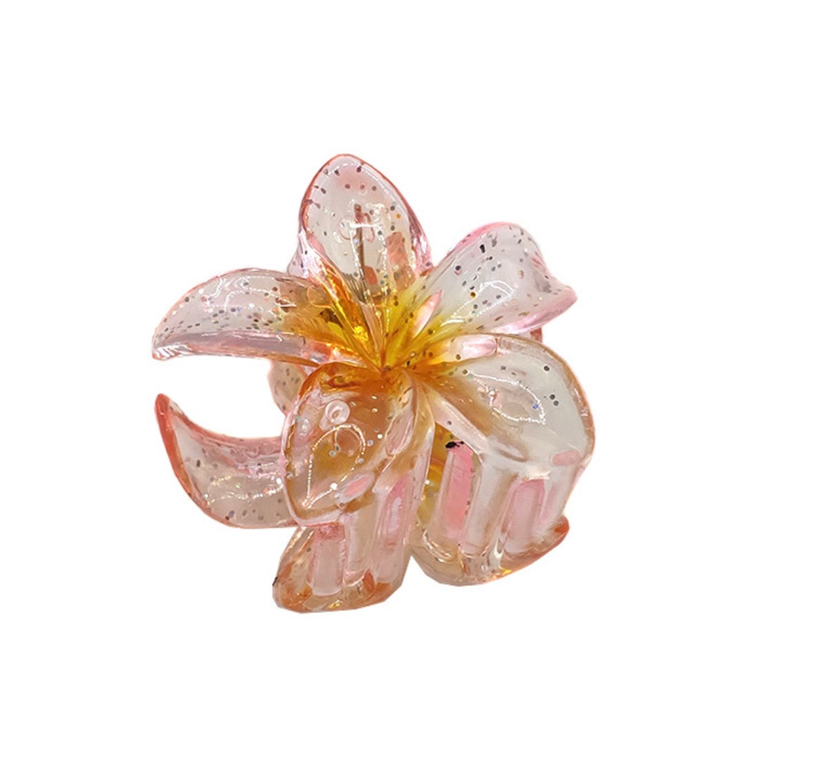 SY06 Pinza para el cabello flor rosa transparente  plástico 4.5cm