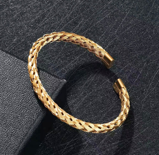 B752 brazalete dorado acero inoxidable chapado en oro de 18k