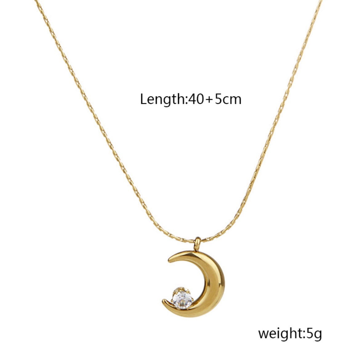 C1479 Collar dorado luna dorada acero inoxidable 24cm largo 2cm dije