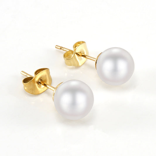 E2747 Aretes perla acero inoxidable chapado en oro 18k