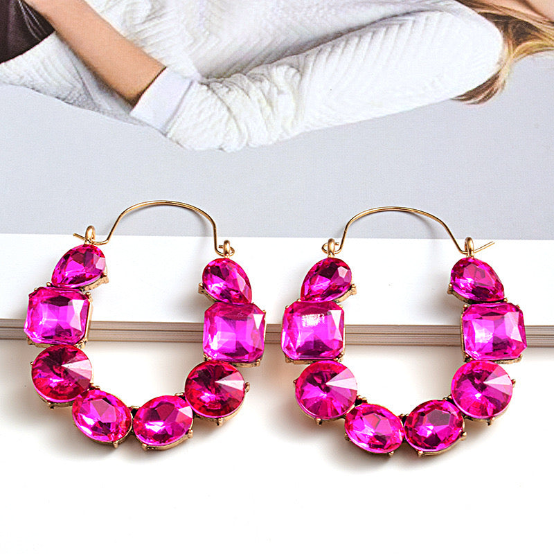 010 Arracada cristal fucsia elegante de fiesta grande