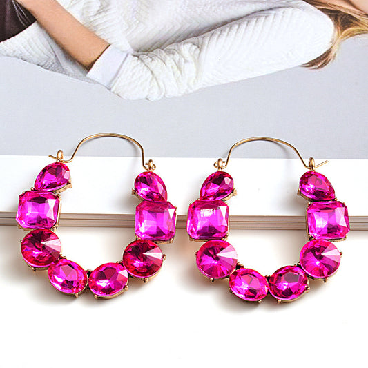 010 Arracada cristal fucsia elegante de fiesta grande