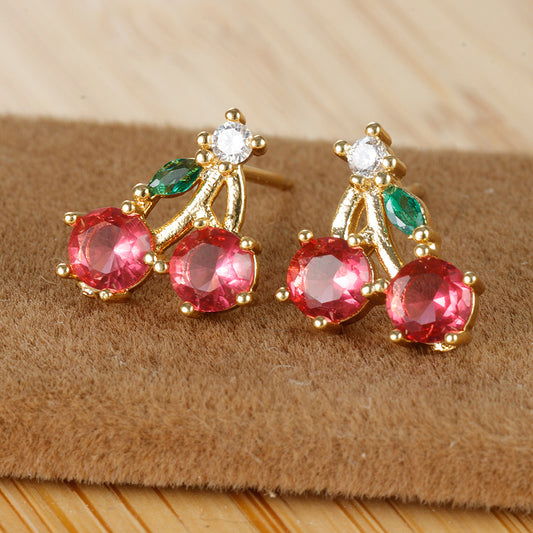 E2900 Aretes cerezas cristal sobre zircon 0.5cm