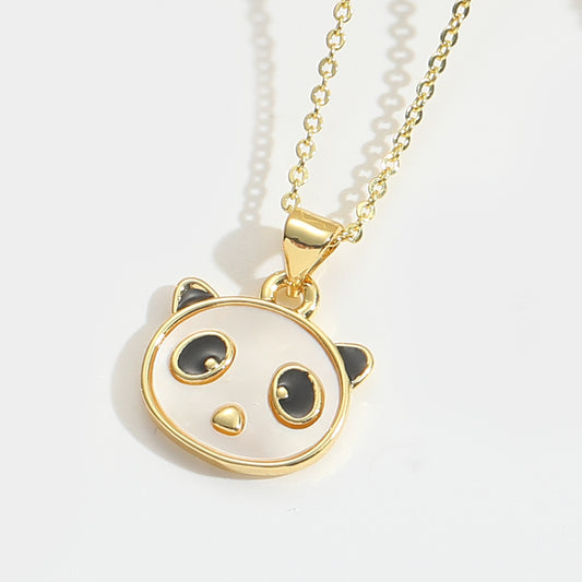 C1012 collar oso panda cobre chapado  en oro de 14k 27cm largo 2cm dije