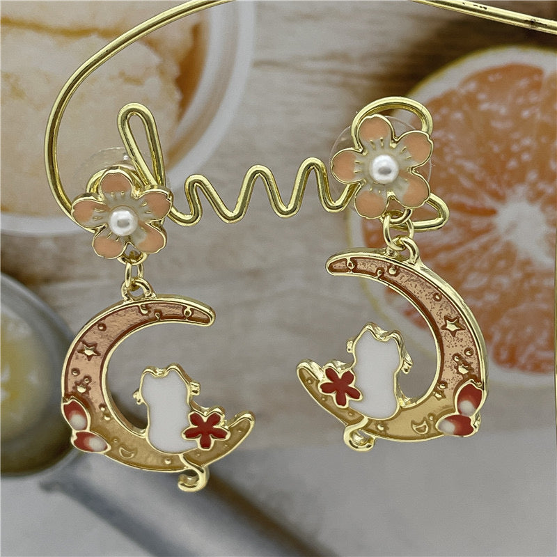 E7269 Aretes gato aleación esmalte 3.5cm